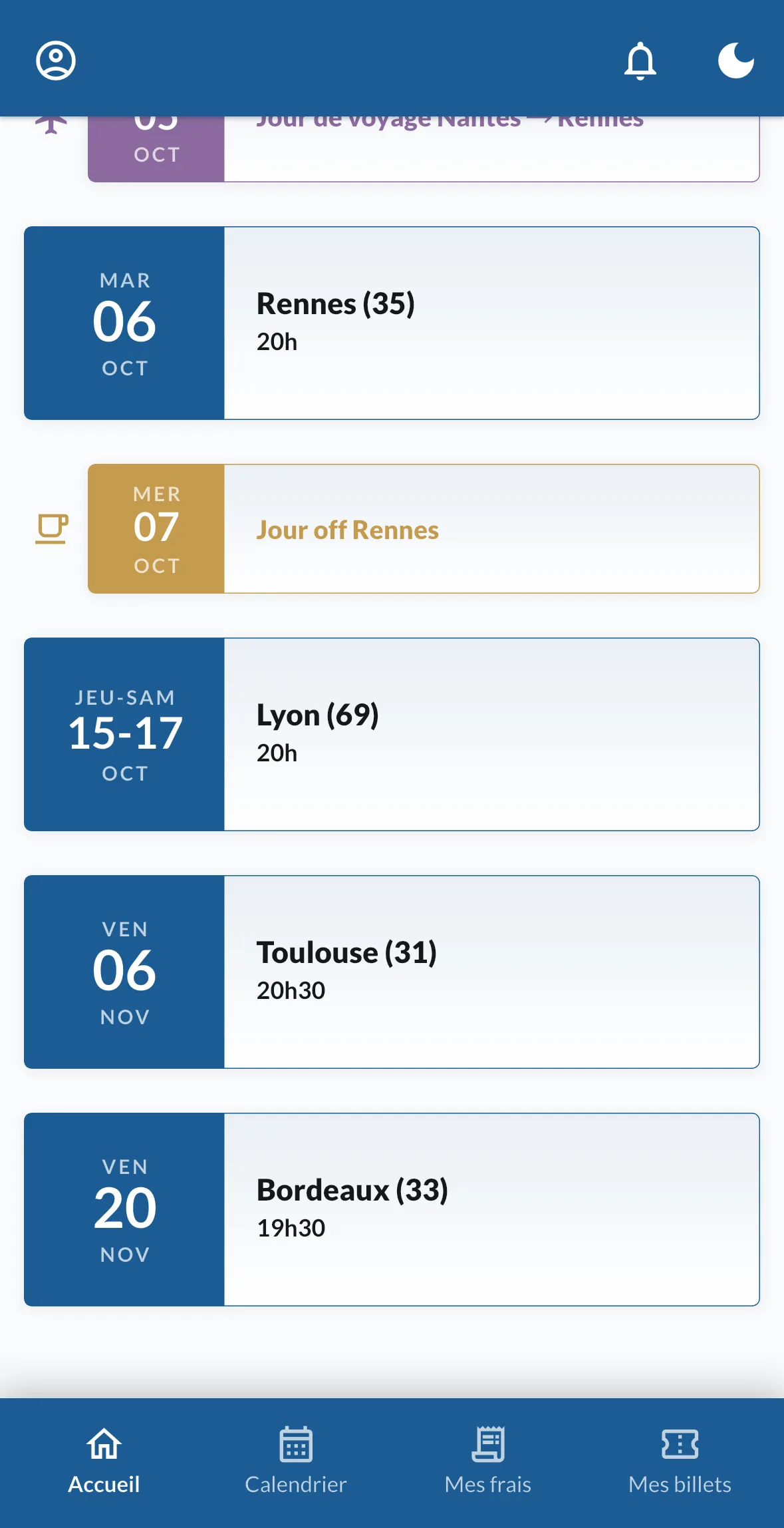 La suite de la liste des dates