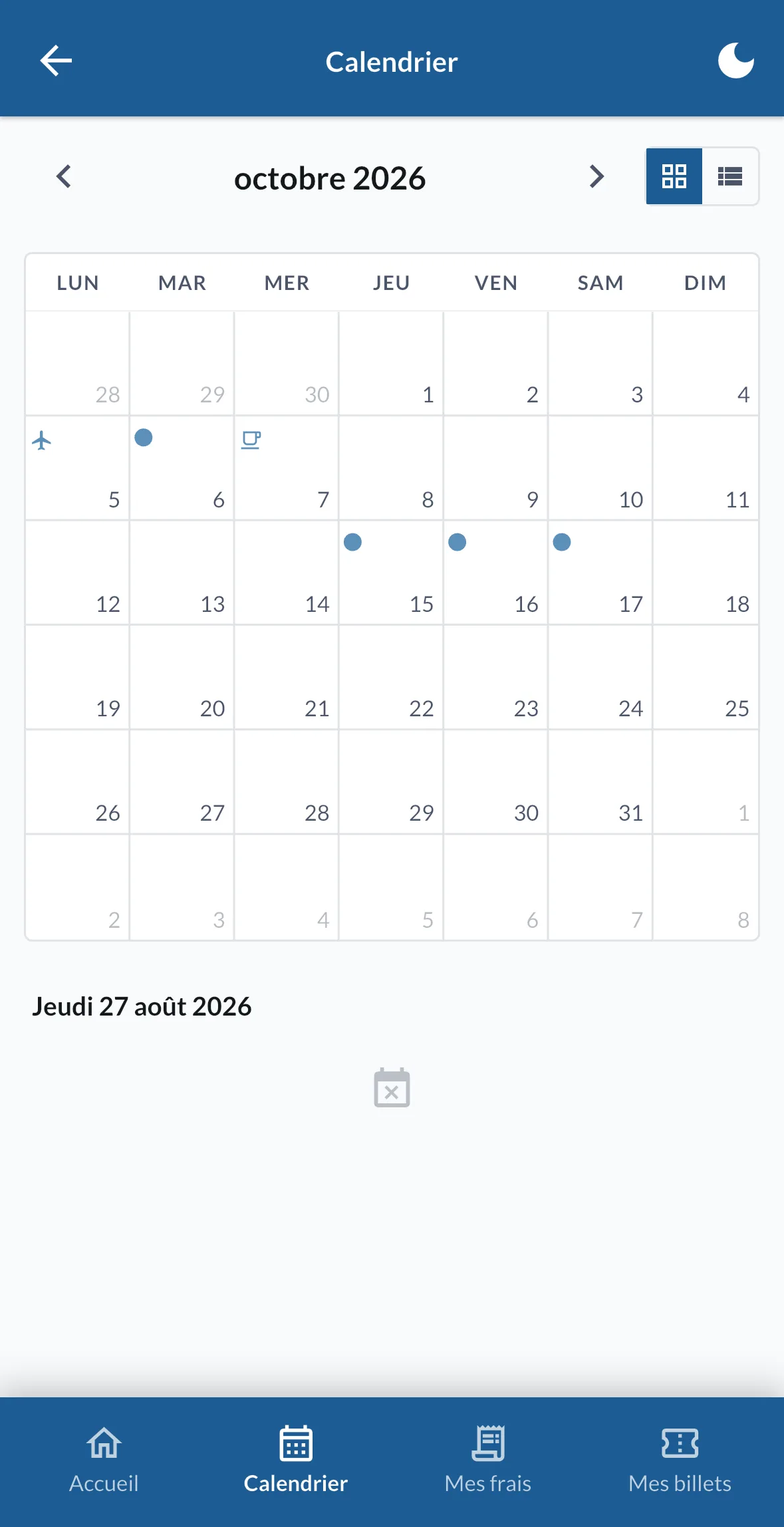 Le calendrier du mois d'octobre