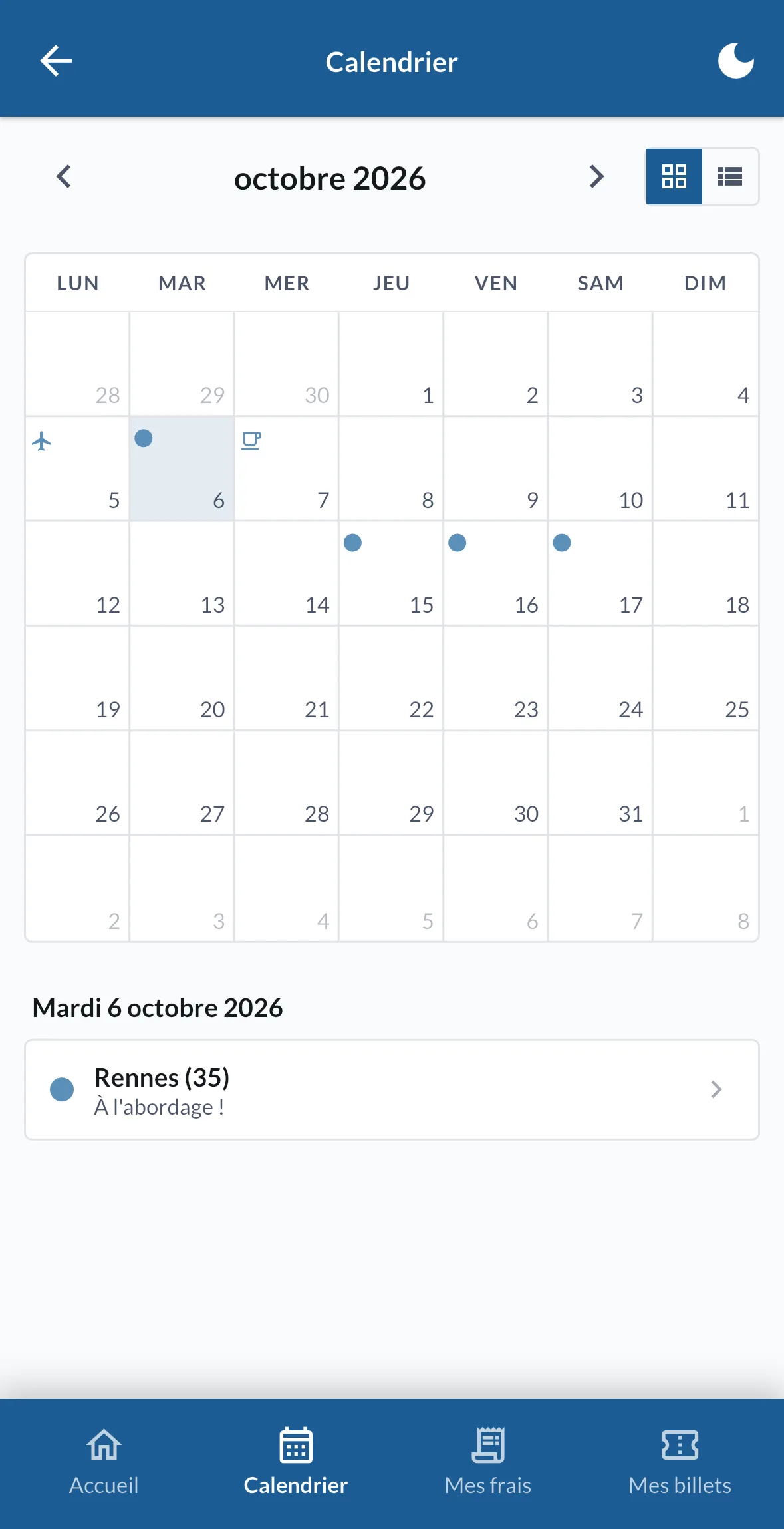 Un jour sélectionné dans le calendrier