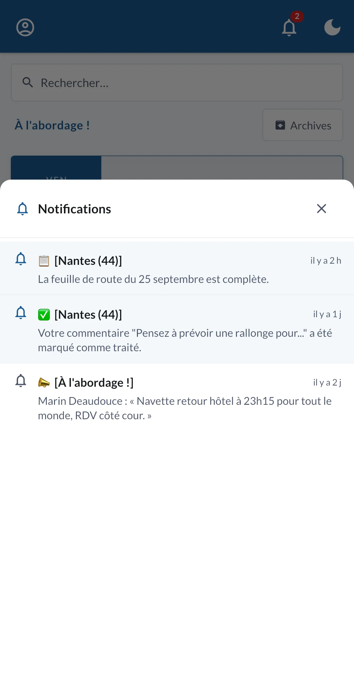 Le panneau des notifications