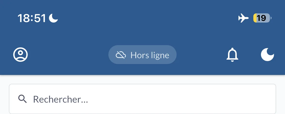 Le bandeau Hors ligne en haut de l'application
