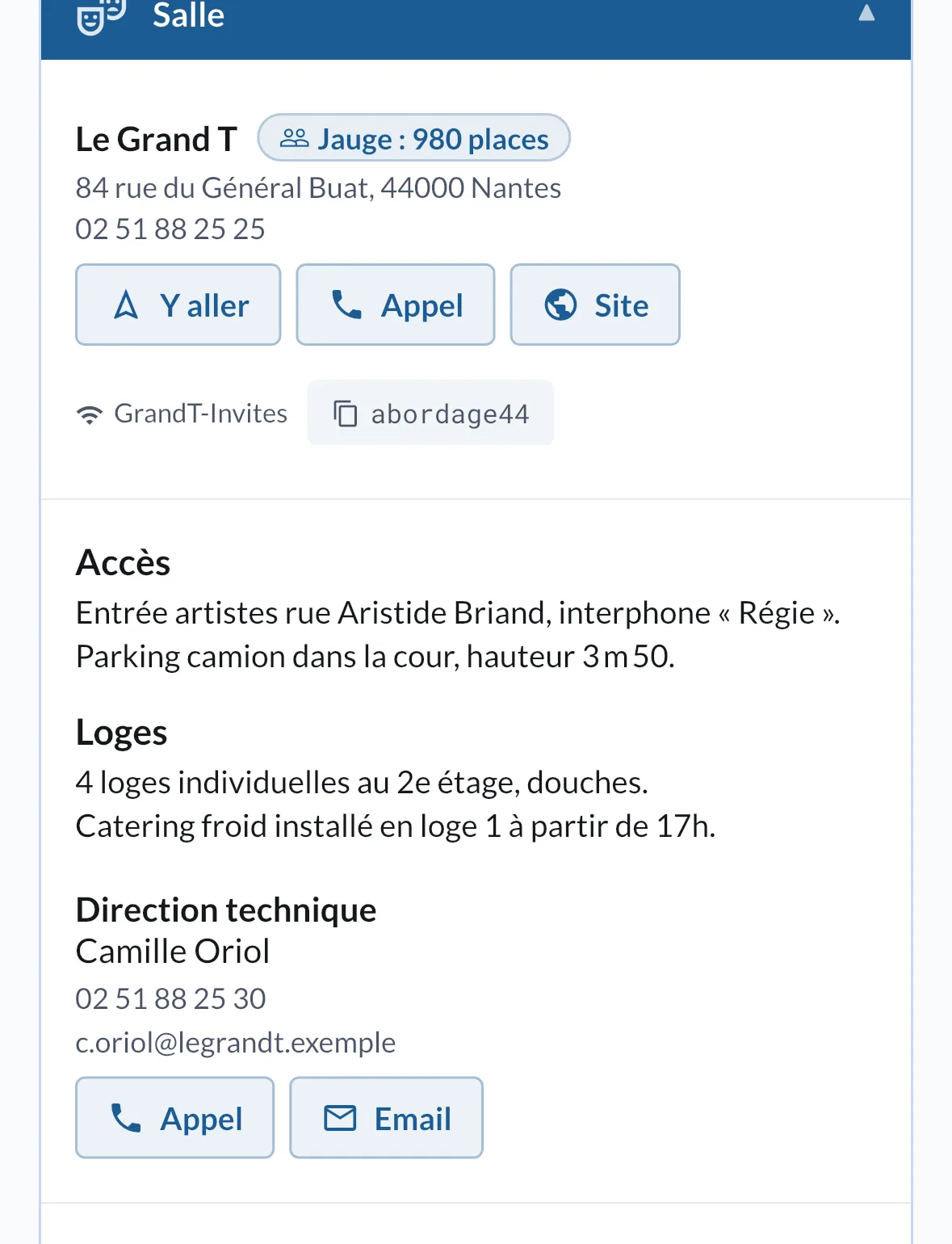 Le bloc Salle d'une feuille de route