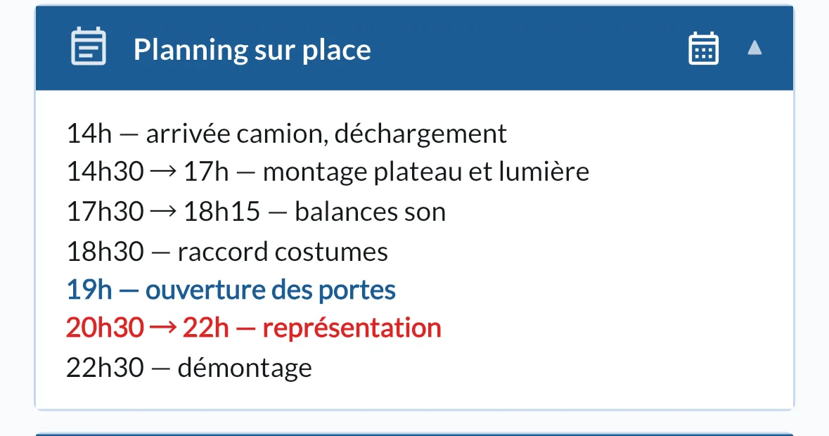 Le planning sur place