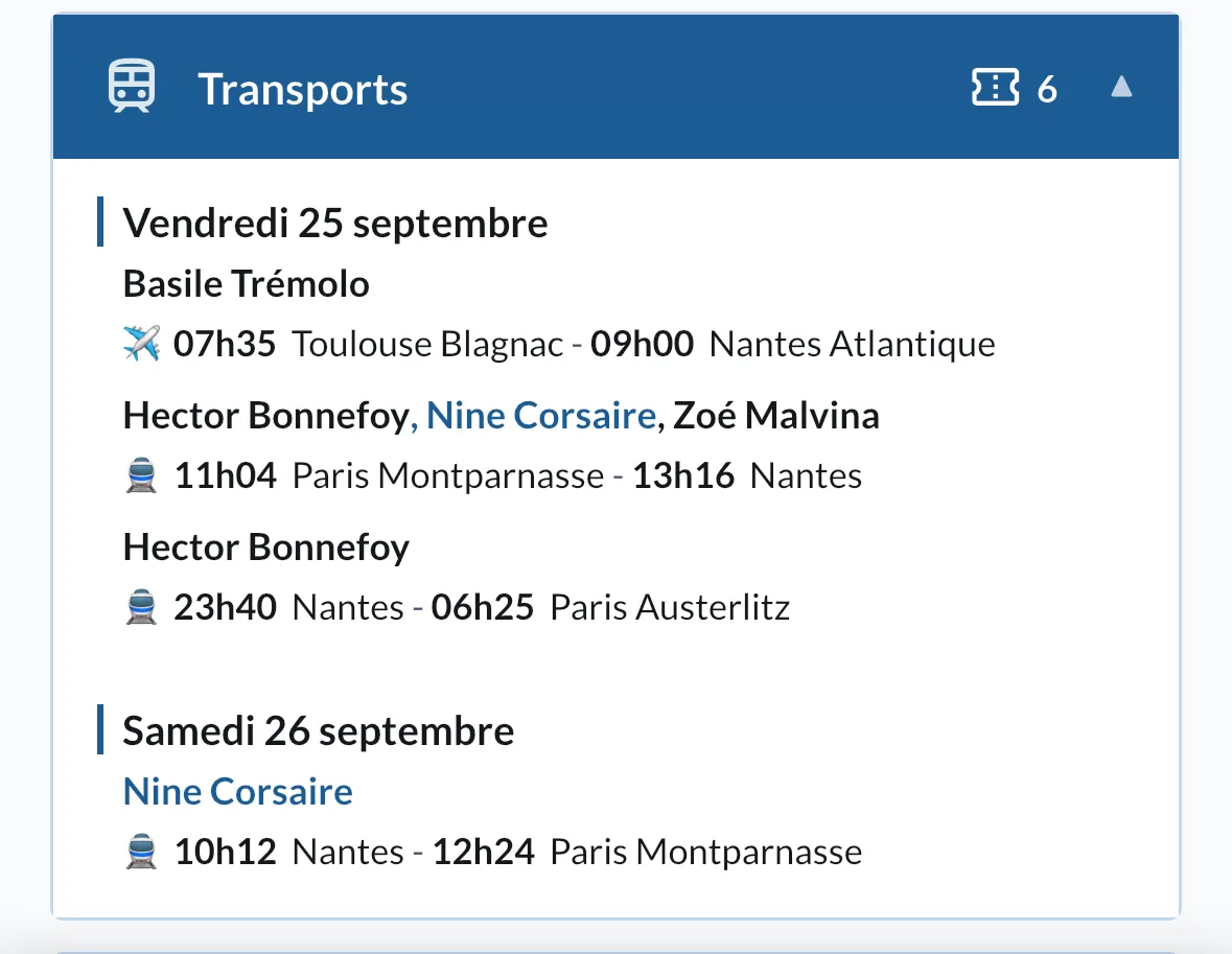Le bloc Transports en mode Tout voir