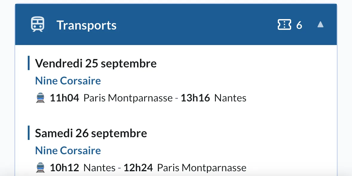 Le bloc Transports en mode Mes infos