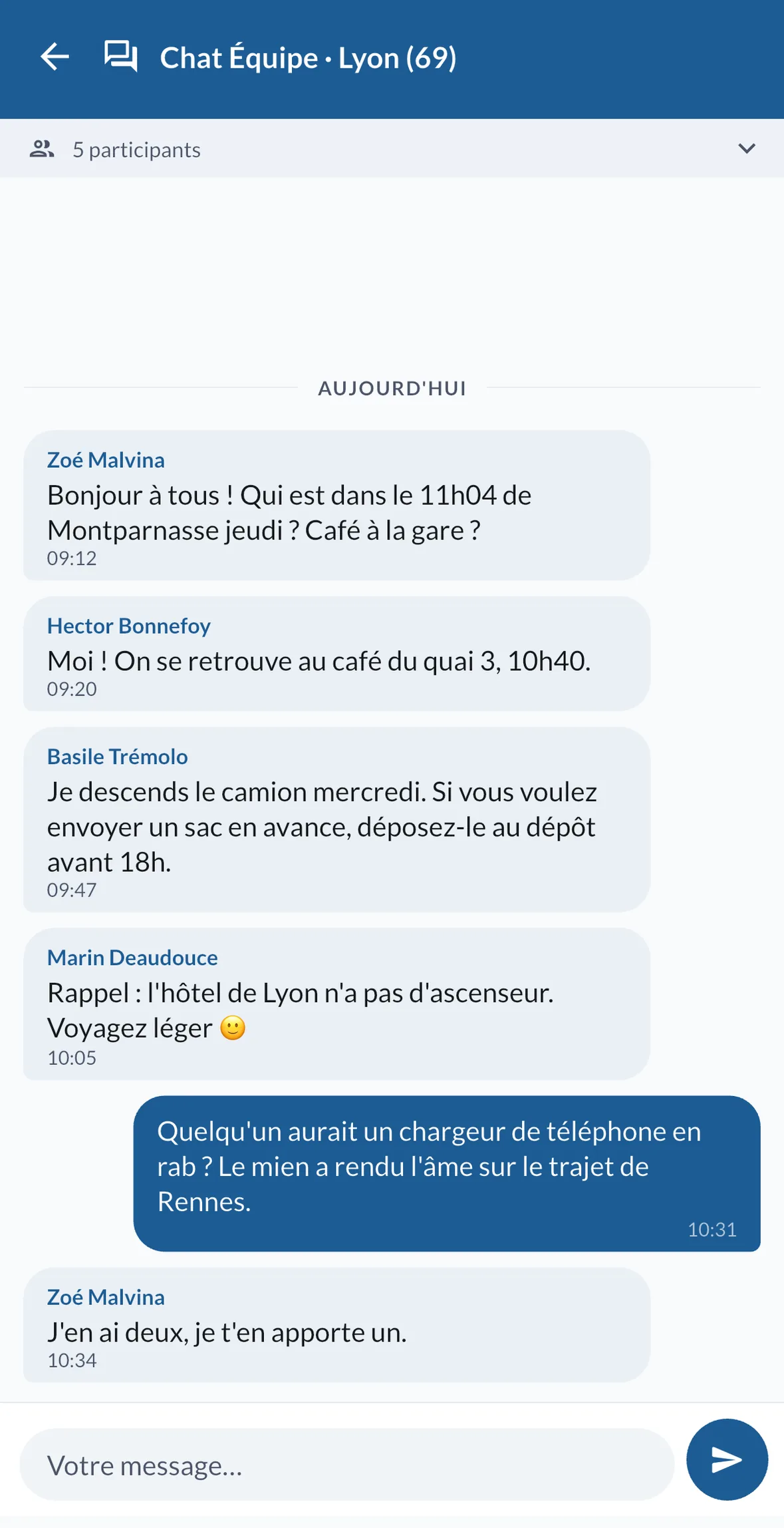 L'écran du Chat Équipe