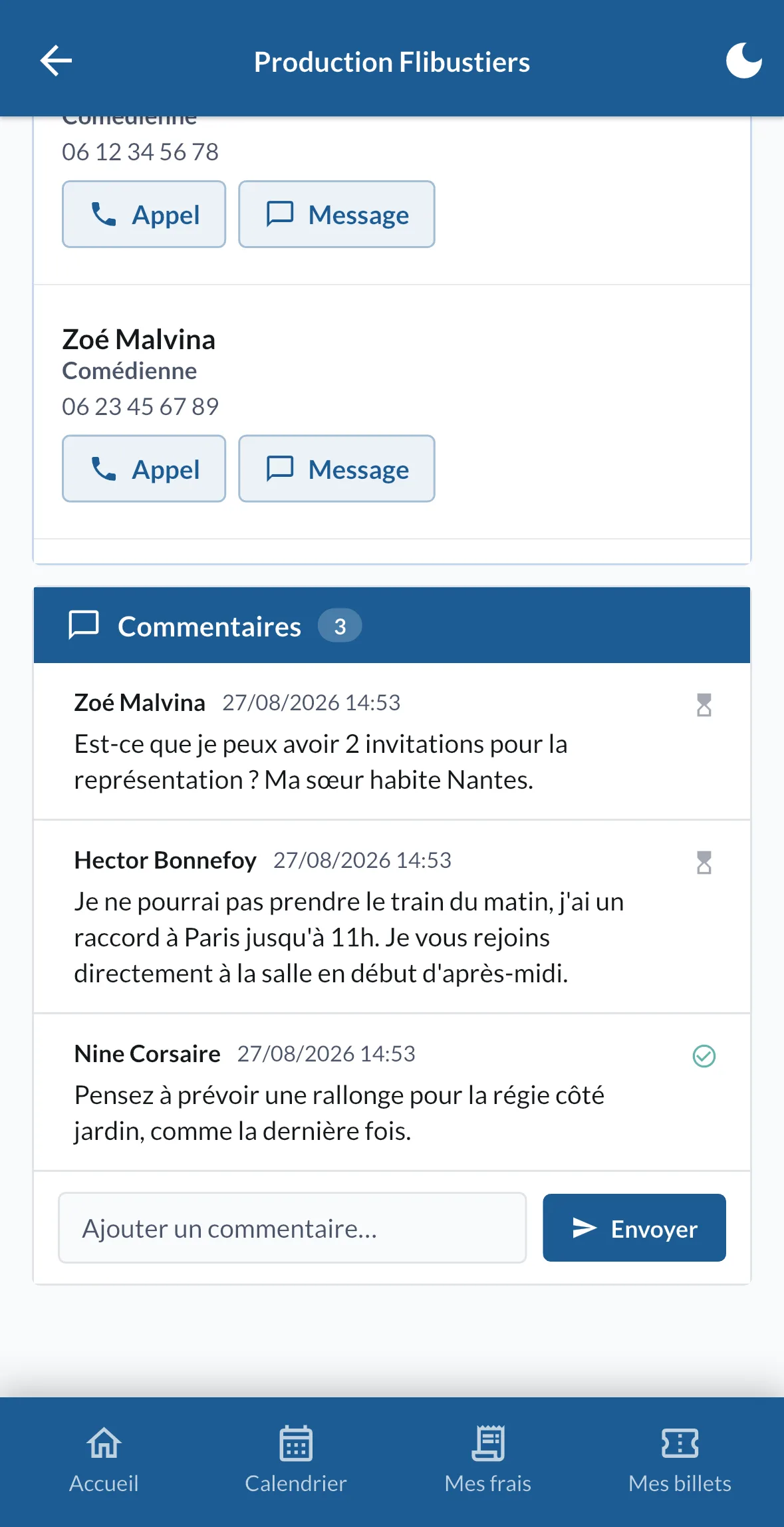 Le fil de commentaires d'une feuille de route