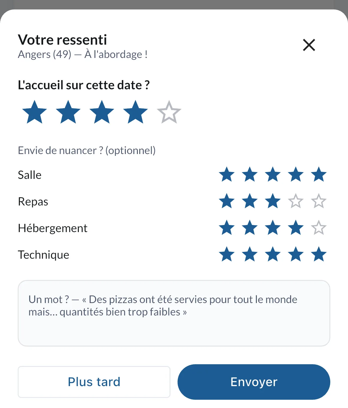 Le formulaire de ressenti