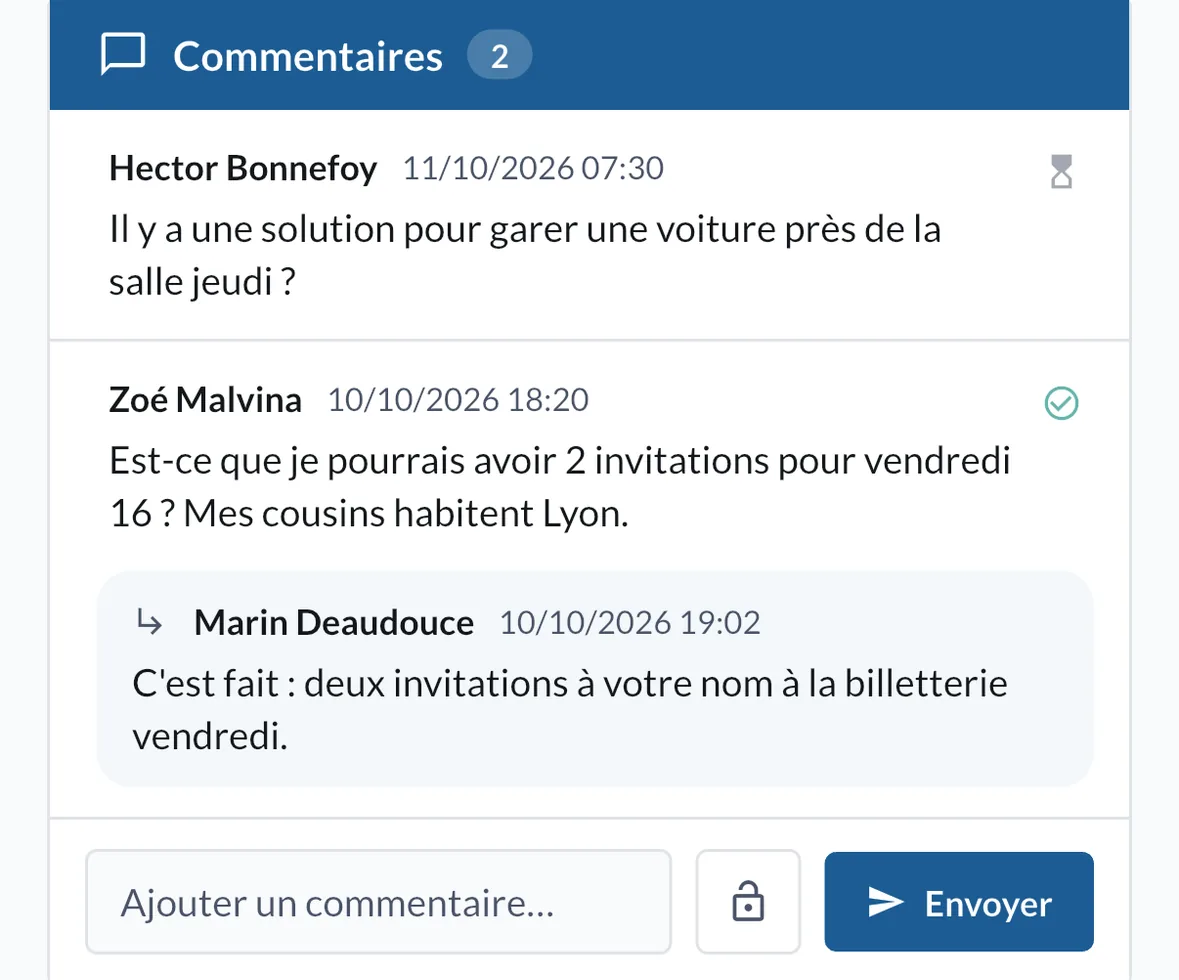 Un commentaire avec la réponse de la production