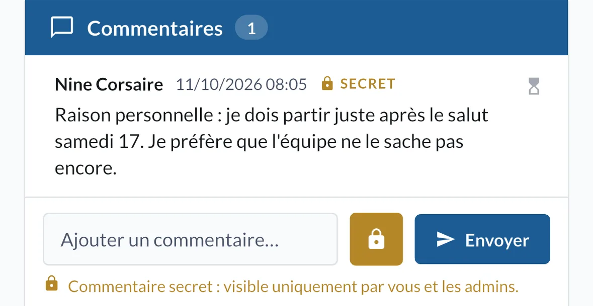 Un commentaire secret et le cadenas activé