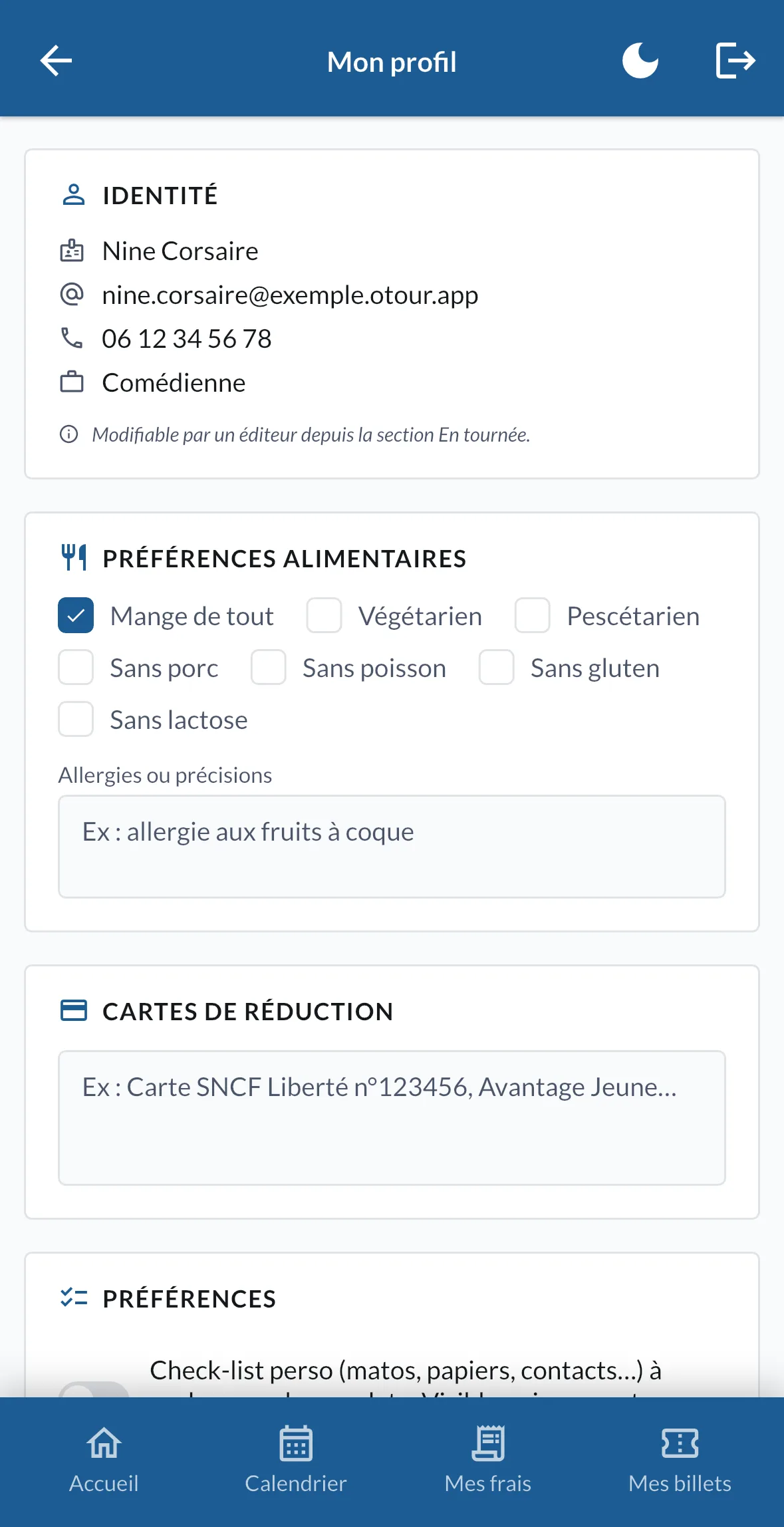 L'écran Mon profil