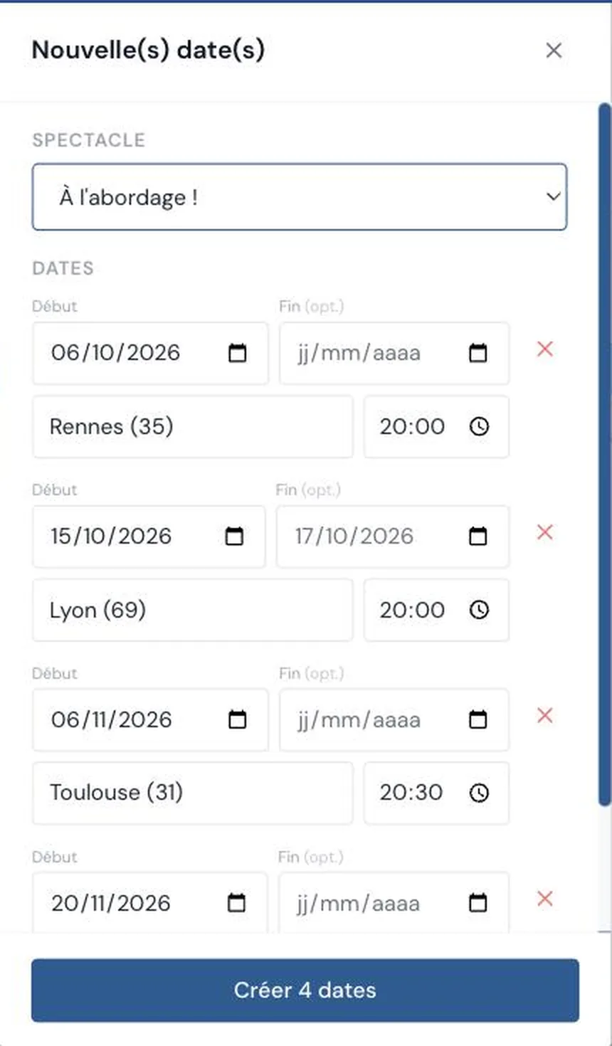 Saisie de plusieurs dates en une fois