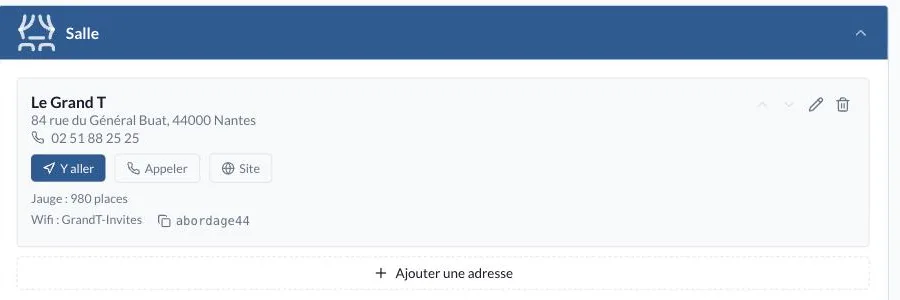 Fiche salle renseignée