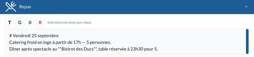 La barre de mise en forme T G B R