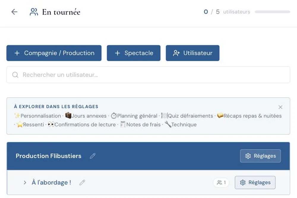 La page En tournée