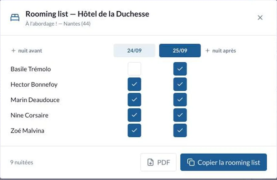 La grille de rooming list