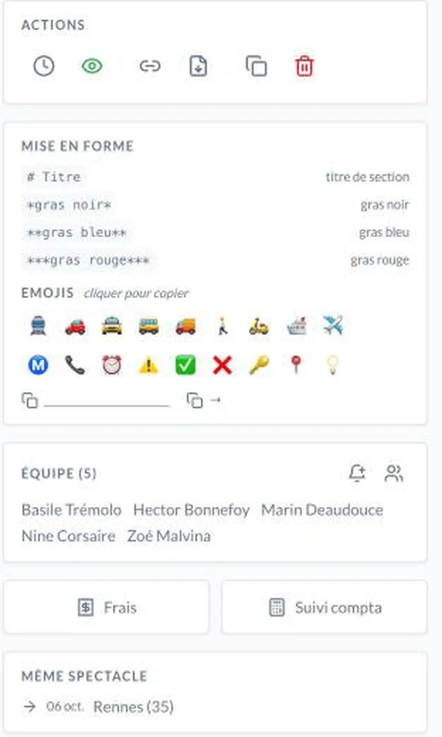 La colonne d'actions à droite d'une date