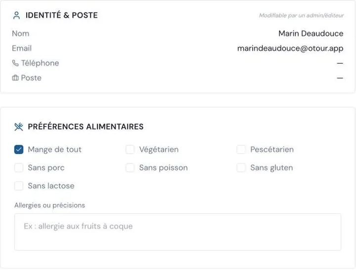 Le profil : identité et préférences alimentaires