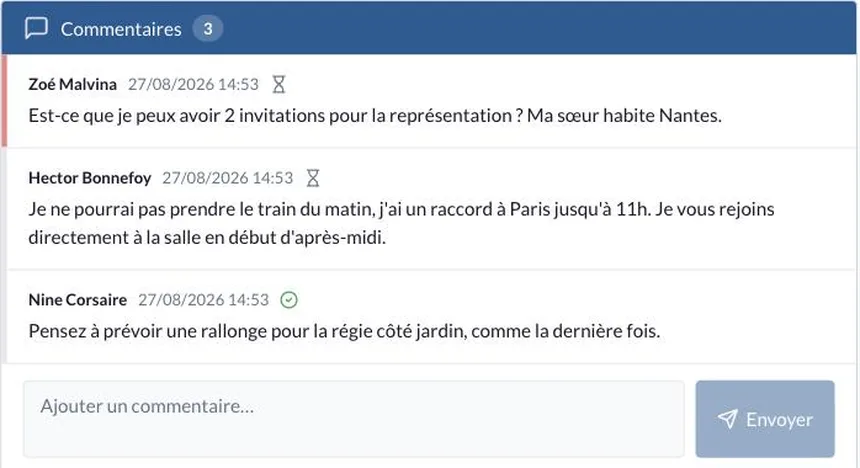 Les commentaires en bas d'une feuille de route