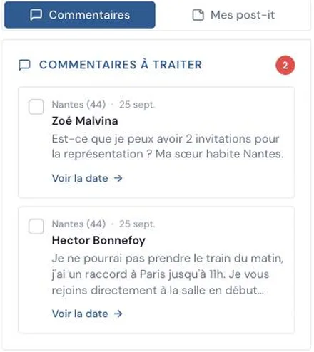 Le panneau Commentaires à traiter du backstage