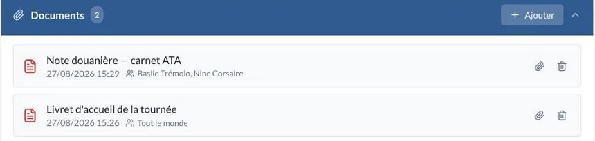La section Documents d'une date