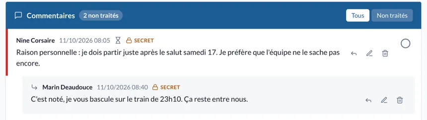 Un commentaire secret et sa réponse