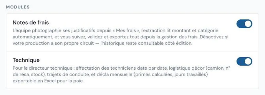 Les deux modules de la production