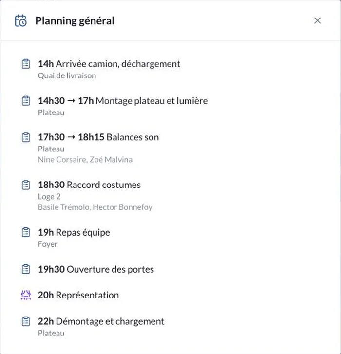 La fenêtre du planning général