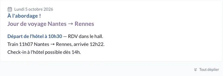 La feuille de route d'un jour de voyage