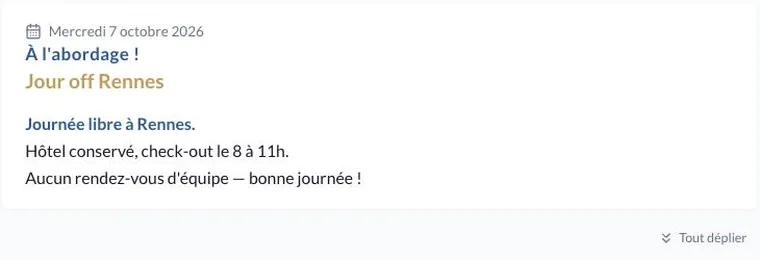 La feuille de route d'un jour off