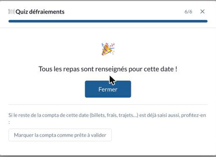 Écran de fin du quiz